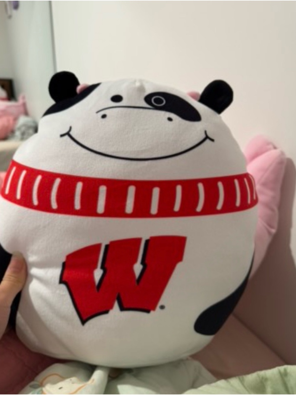 University of Wisconsin Red & White cow Plush Pillow